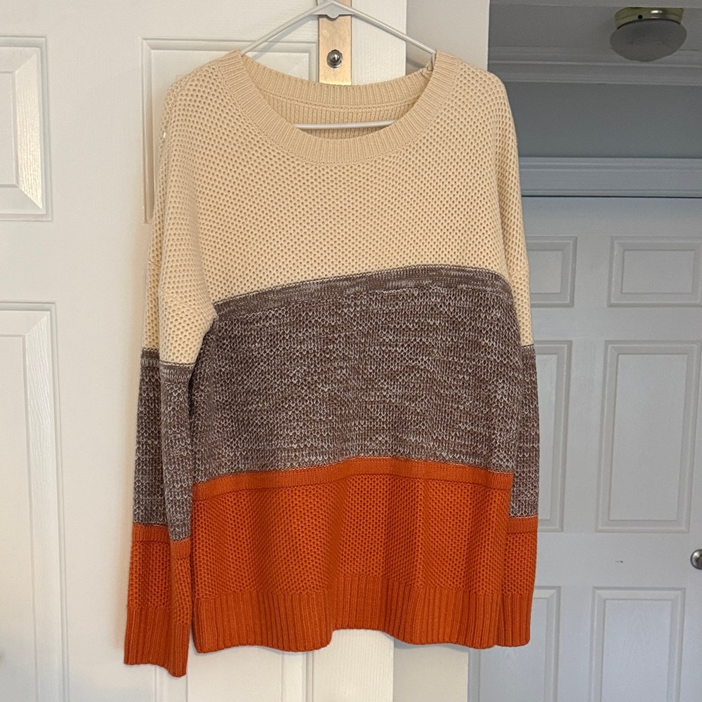 Baltic Born Colorblock Crewneck Sweater in Cream, Brown & Orange